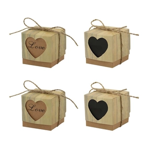 Vintage Holzmaserung Kraftpapier Geschenkbox Hohl Herzform Liebe Druck Süßigkeiten Box Mit Hanfseil Hochzeit Party Geschenkbox