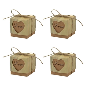 Vintage Kraftpapier Süßigkeitenschachteln mit Herz-Ausschnitt, Love-Text und Hanfseil