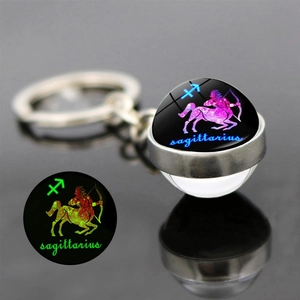 Porte-clés Lumineux Douze Constellations en Alliage de Zinc Boule de Verre Zodiac Keyring pour Hommes Femmes Amis Cadeau Bijoux