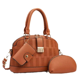 Set borsa a tracolla 3 pezzi in ecopelle marrone con borsa tote e borsa a mano