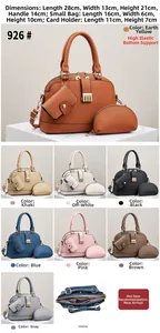 Detailed close-up of 3-piece shell tote bag set with dimensions and faux leather texture