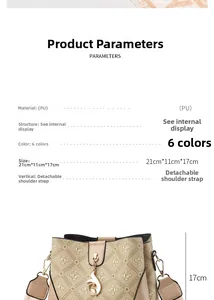 Detailed size parameters of the PU leather monogram handbag with detachable shoulder strap