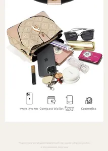 Top view of spacious interior of monogram tote bag with camera and daily essentials