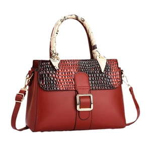 Elegant burgundy stone pattern handbag with silk scarf and adjustable strap for women