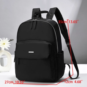 Detailed dimensions of the black minimalist commuter backpack showing height and width