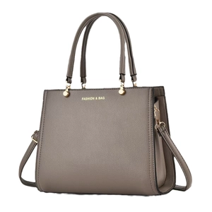 Modische taupefarbene Mehrschicht-Handtasche für Damen mit Litchi-Textur und Goldakzenten