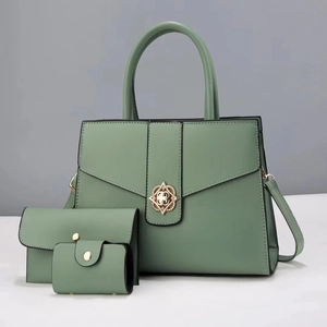 Three-piece women bag set in bean green including handbag, wallet and card holder