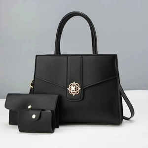 Women Elegant PU Leather Handbag Wallet And Card Holder Set Fashion Stitching Shoulder Bag Tote For Office Daily Use