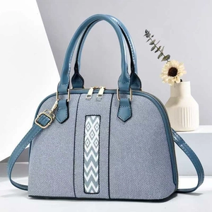 Fashion Women Patchwork Shoulder Bag PU Leather Fabric Geometric Ribbon Large Capacity Dome Handbag Crossbody Bag For Daily Use