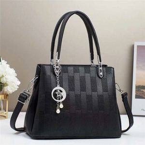 Women's PU Leather Rhombic Embossed Handbag With Star Moon Pendant Elegant Ladies Shoulder Crossbody Tote Bag For Daily Office