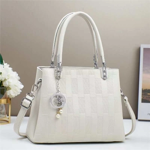 Elegant cream white quilted handbag with star moon pearl pendant and top handle design