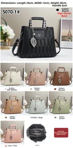 Detailed view of checkered bucket bag features, multi-color options, and 26cm size specs