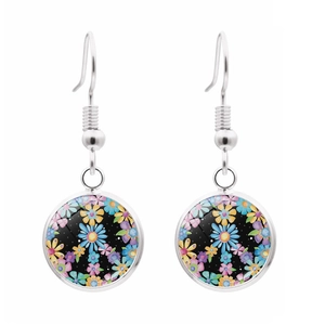Drop Earrings Alloy Glass Peace Sign Floral Butterfly Pattern Round Cabochon Bohemian Vintage Jewelry For Women