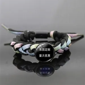 Braided Cord Bracelet Reflective Glitter Fiber Alloy Glass Pendant Adjustable Hand Woven Jewelry For Unisex Couples