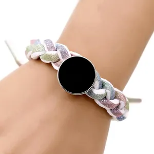Macaron braided lion bracelet with reflective cord and custom round metal pendant