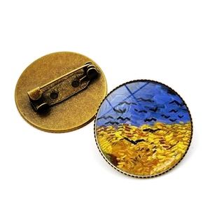 Broche vintage en bronze avec peinture à l'huile Champ de blé aux corbeaux de Van Gogh