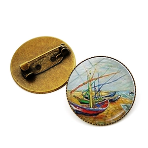 Détail de la broche peinture à l'huile Van Gogh avec cadre vintage et épingle de sûreté