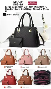 Detail view of multi-layer geometric quilted handbag set with inner compartment storage
