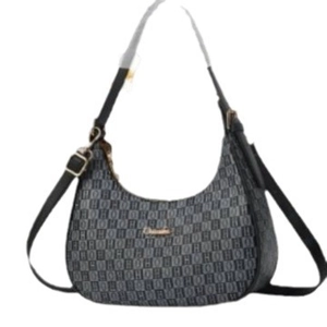 Sac hobo croissant à motifs avec bandoulières réglables et imprimé monogramme