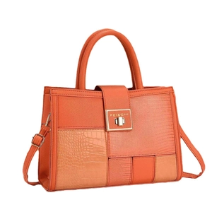 Fashionable orange patchwork tote bag with stone pattern and large capacity design