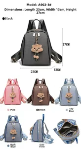 Detailed size chart for five colors of cute cartoon backpacks with plush cloud charms