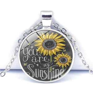Collier Pendentif Tournesol Citation Alliage De Zinc Verre You Are My Sunshine Bijoux Vintage Cadeau Pour Femmes Hommes