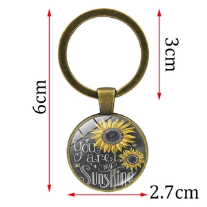 Porte-clés tournesol vintage avec pendentif You are my sunshine hauteur de 6cm
