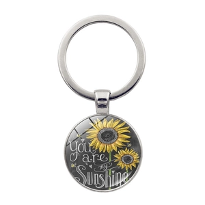 Porte-clés Tournesol You Are My Sunshine Citation Porte-clés Alliage De Zinc Cabochon En Verre Pendentif Vintage