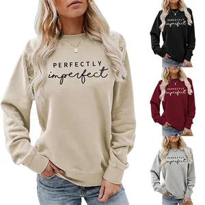 Sweat-shirt Femme Col Rond Imprimé Lettres Perfectly Imperfect Manches Longues Mélange Coton Streetwear Décontracté Pull Ample