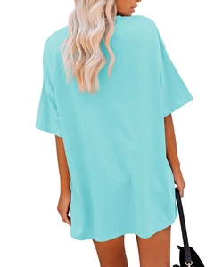 Back view of light blue oversized t-shirt with drop shoulder and soft cotton texture