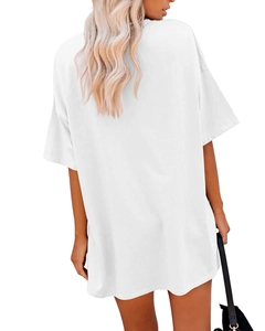 Back view of oversized white round neck T-shirt with loose drop-shoulder fit