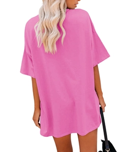 Rear view of an oversized pink short-sleeve cotton T-shirt showing a loose casual fit