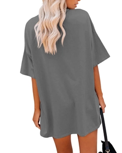 Back view of a grey oversized cotton T-shirt featuring dropped shoulders and a loose fit