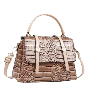 Brown crocodile pattern vintage backpack and handbag for women with gold hardware