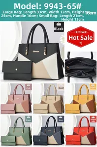 Detail view of contrast color tote and pouch set with dimensions 33x12x25cm