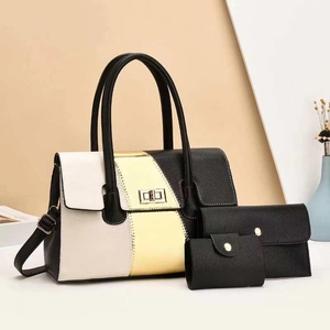 Litchi Grain PU Leather Handbag And Wallet And Card Holder Color Block Fashion Casual Shoulder Bag Women