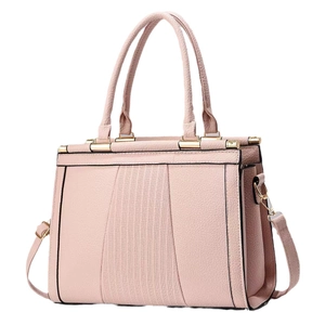 Pink lychee grain tote bag with gold hardware and adjustable shoulder strap for women