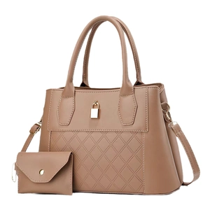 Set borsa trapuntata kaki da donna con lucchetto dorato e tracolla rimovibile