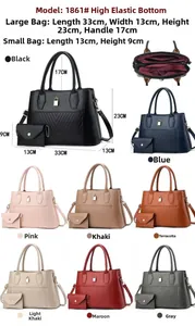 Detailed size chart for faux leather tote bag and coin purse in eight colors