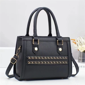 Women Fashion PU Leather Handbag Gold Chain Decor Litchi Texture Shoulder Bag Korean Style Crossbody Bucket Bag For Daily