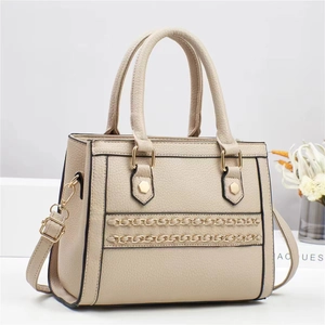 Chic beige crossbody bag with gold chain accents and lychee pattern leather
