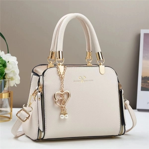 Women Handbag PU Leather Litchi Pattern Crossbody Bag Elegant Heart Artificial Pearl Pendant Butterfly Logo Daily Fashion