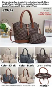 Detailed size view of quilted tote and pouch set with adjustable strap dimensions