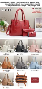 Set dettagliato di tre borse in pelle martellata con shopper, pochette e porta carte