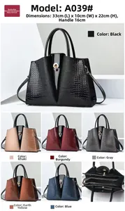 Detail view of crocodile pattern handbag with dimensions 33x10x22cm in six available colors