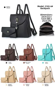 Detailed view of women's macaron backpack set with lychee grain texture and multi-layer interior