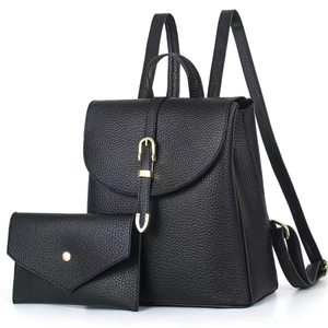 Women Lychee Pattern PU Leather Backpack And Small Pouch Casual Urban Macaron Color Shoulder Bag Ladies Travel Bag