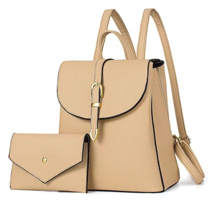 Litchi pattern faux leather backpack set with envelope pouch in cream beige