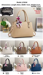 Detailed size guide for the JY903 tote bag featuring internal compartments and 7 colors