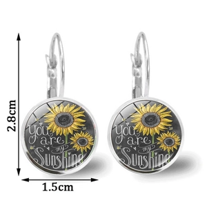 Boucles d'oreilles tournesol avec citation 'You are my Sunshine' en alliage argenté